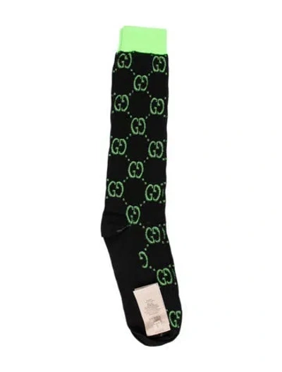 Pre-owned Gucci Interlocking Gg Jacquard Socks W/tags In Black/green