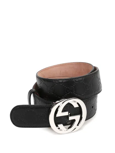 Gucci Interlocking Gg Leather Belt In Black