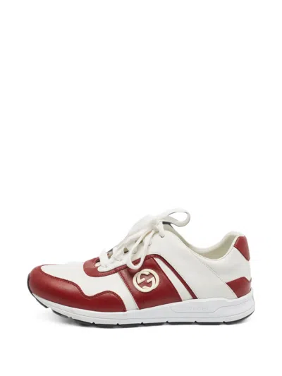 Pre-owned Gucci Interlocking Gg Leather Sneakers In White
