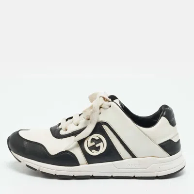 Pre-owned Gucci Interlocking Gg Size 36 White/black Leather Low Top Sneakers