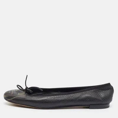 Pre-owned Gucci Interlocking Gg Size 36.5 Black Leather Bow Ballet Flats