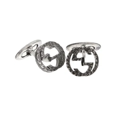 Pre-owned Gucci Interlocking Gg Sterling Silver Engraved Cufflinks In Multi