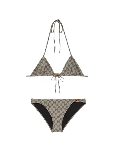 Gucci Interlocking Gg Tie Bikini In Gray