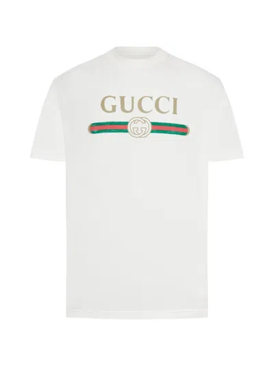 Gucci Interlocking Gg Web-print T-shirt In White