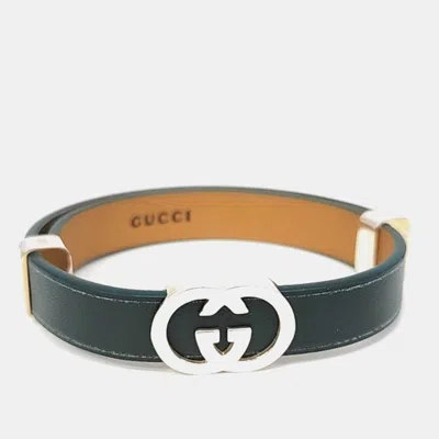 Pre-owned Gucci Interlocking Green Leather Bracelet