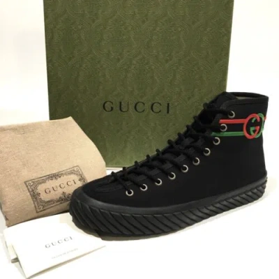 Pre-owned Gucci Interlocking High Top Sneakers -black Canvas -men's Us 10 -new
