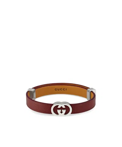 Gucci Interlocking Leather Bracelet In Red