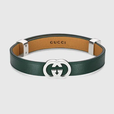Gucci Interlocking Leather Bracelet In Green