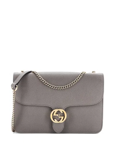Pre-owned Gucci Interlocking Leather Medium Shoulder Bag In Gray