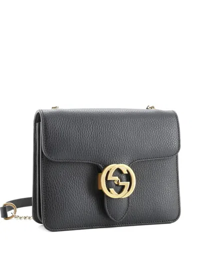 Pre-owned Gucci Interlocking Leather Small Shoulder Bag In Black