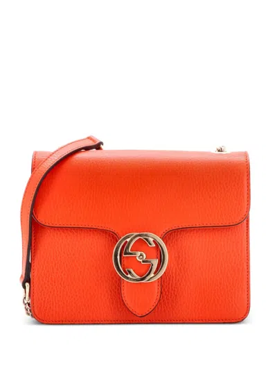 Pre-owned Gucci Interlocking Leather Small Shoulder Bag In Red