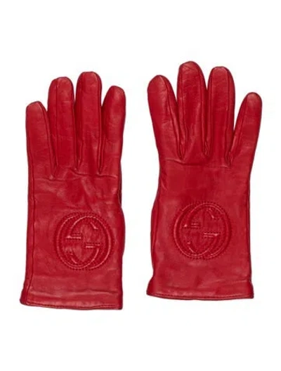Pre-owned Gucci Interlocking Logo Gloves In Red