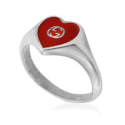 Pre-owned Gucci Interlocking Red Enamel Heart Ring