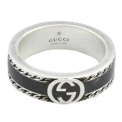 Pre-owned Gucci Interlocking Sterling Silver And Black Enamel Ring