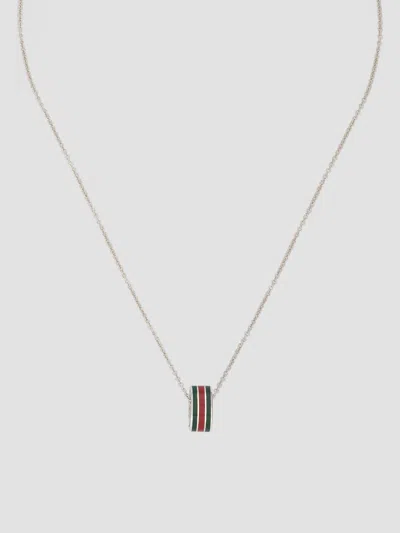 Gucci Interlocking Sterling Silver & Enamel Pendant Necklace In Silver Green Enamel