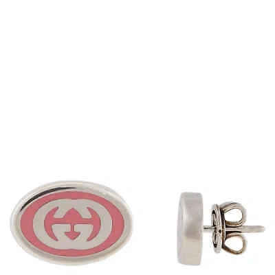 Pre-owned Gucci Interlocking Sterling Silver Pink Enamel Earrings - Ybd753485001