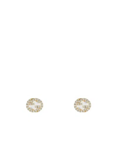 Gucci Interlocking Studs With Diamonds In Gold