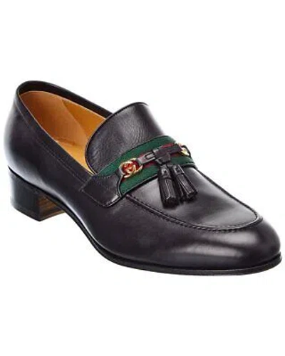 Pre-owned Gucci Interlocking Tassel Leather Loafer Men's Brown 6 Uk