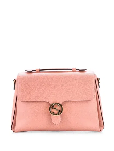 Pre-owned Gucci Interlocking Top Handle Bag Leather Medium Shoulder Bag In Pink