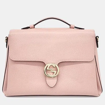 Pre-owned Gucci Soft Pink Dollar Calfskin Medium Interlocking G Top Handle Shoulder Bag