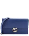 Gucci Interlocking Wallet On Chain Leather (authentic Pre-loved) In Blue