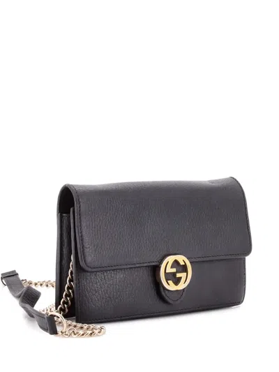 Pre-owned Gucci Interlocking Wallet On Chain Leather Crossbody Bag In Black