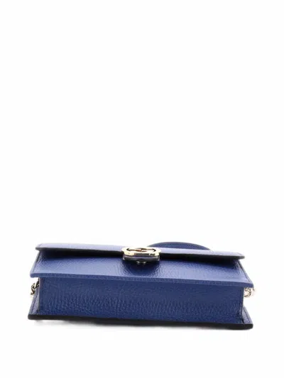Pre-owned Gucci Interlocking Wallet On Chain Leather Crossbody Bag In Blue