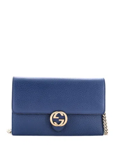 Pre-owned Gucci Interlocking Wallet On Chain Leather Crossbody Bag In Blue