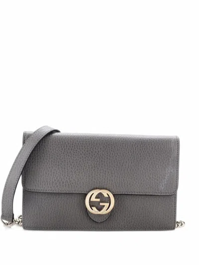 Pre-owned Gucci Interlocking Wallet On Chain Leather Crossbody Bag In Grey