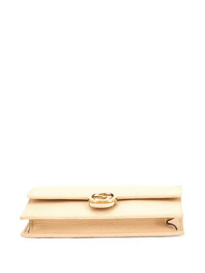 Pre-owned Gucci Interlocking Wallet On Chain Leather Crossbody Bag In Neutrals