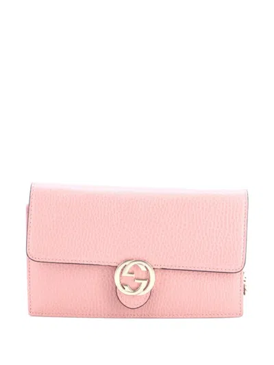 Pre-owned Gucci Interlocking Wallet On Chain Leather Crossbody Bag In Pink
