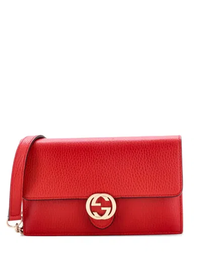Pre-owned Gucci Interlocking Wallet On Chain Leather Crossbody Bag In Red