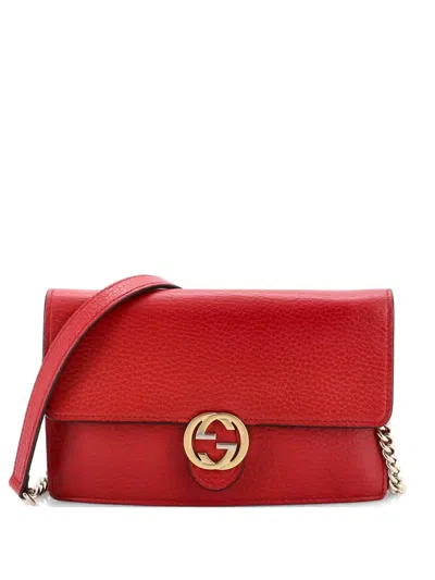 Pre-owned Gucci Interlocking Wallet On Chain Leather Crossbody Bag In Red