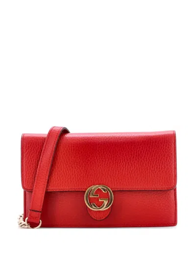 Pre-owned Gucci Interlocking Wallet On Chain Leather Crossbody Bag In Red