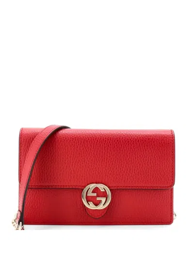 Pre-owned Gucci Interlocking Wallet On Chain Leather Crossbody Bag In Red