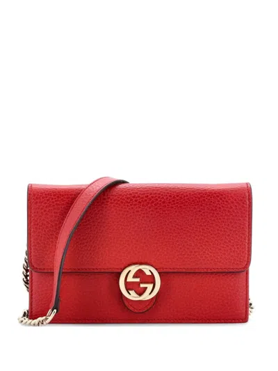 Pre-owned Gucci Interlocking Wallet On Chain Leather Crossbody Bag In Red