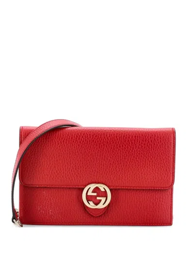 Pre-owned Gucci Interlocking Wallet On Chain Leather Crossbody Bag In Red
