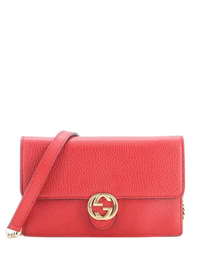 Pre-owned Gucci Interlocking Wallet On Chain Leather Crossbody Bag In Red