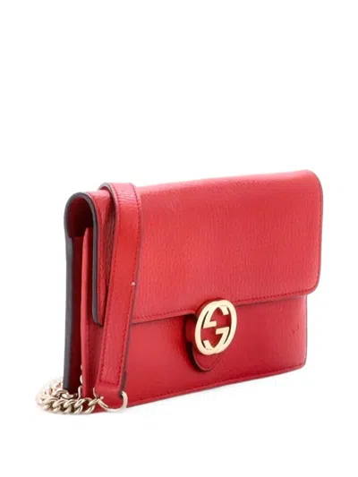Pre-owned Gucci Interlocking Wallet On Chain Leather Crossbody Bag In Red