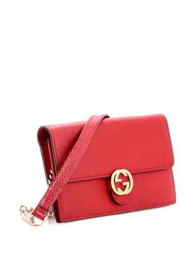 Pre-owned Gucci Interlocking Wallet On Chain Leather Crossbody Bag In Red