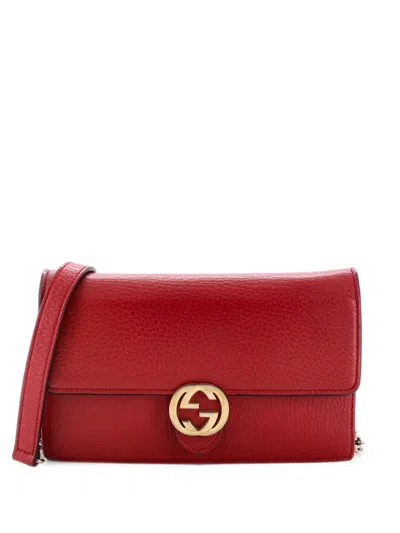 Pre-owned Gucci Interlocking Wallet On Chain Leather Crossbody Bag In Red
