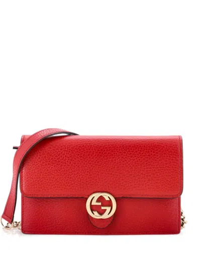 Pre-owned Gucci Interlocking Wallet On Chain Leather Crossbody Bag In Red