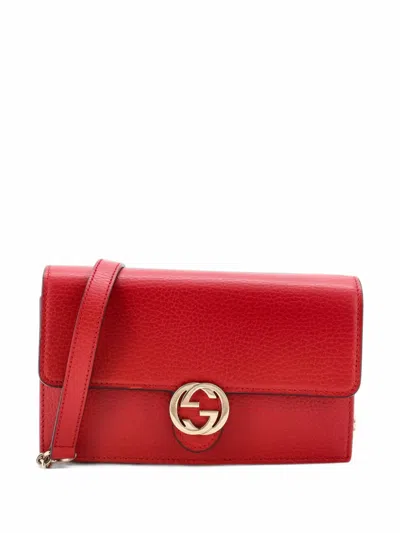 Pre-owned Gucci Interlocking Wallet On Chain Leather Crossbody Bag In Red
