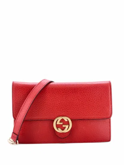 Pre-owned Gucci Interlocking Wallet On Chain Leather Crossbody Bag In Red