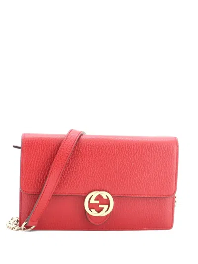 Pre-owned Gucci Interlocking Wallet On Chain Leather Crossbody Bag In Red