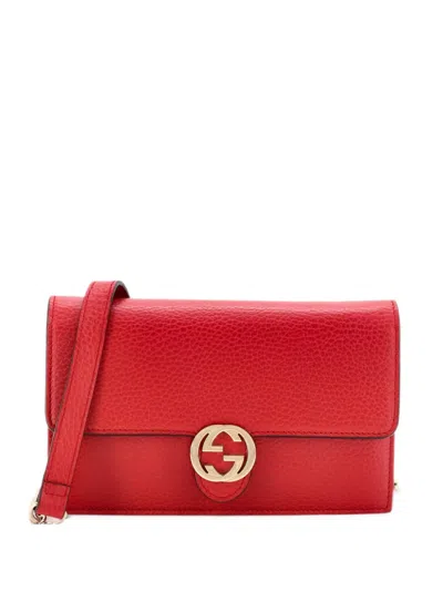 Pre-owned Gucci Interlocking Wallet On Chain Leather Crossbody Bag In Red
