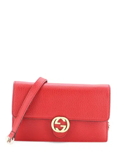 Pre-owned Gucci Interlocking Wallet On Chain Leather Crossbody Bag In Red
