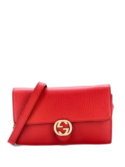 Pre-owned Gucci Interlocking Wallet On Chain Leather Crossbody Bag In Red