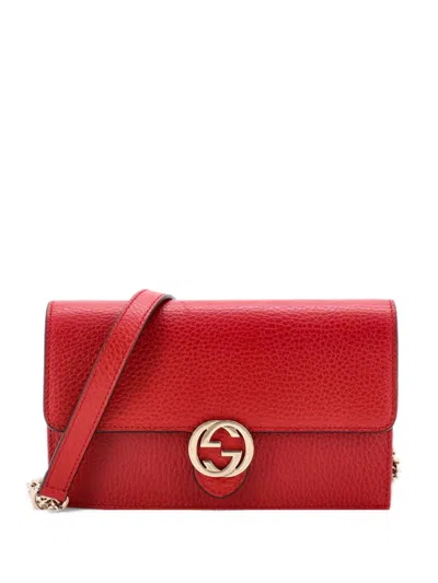 Pre-owned Gucci Interlocking Wallet On Chain Leather Crossbody Bag In Red
