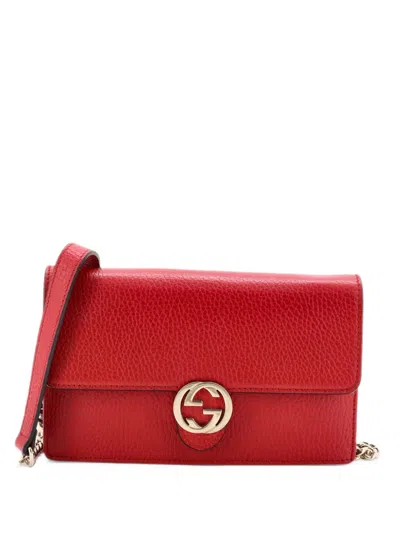 Pre-owned Gucci Interlocking Wallet On Chain Leather Crossbody Bag In Red